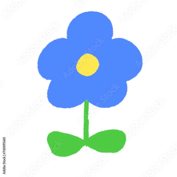 Obraz 子どもがクレヨンで描いたような手書き風の可愛い青い花（ベクター版）