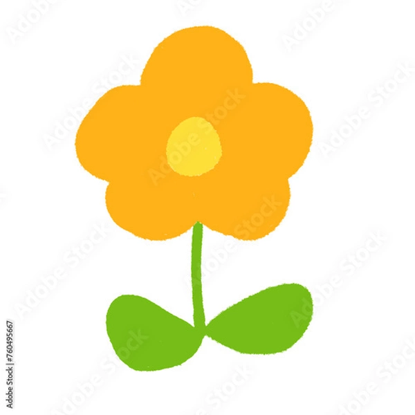 Fototapeta 子どもがクレヨンで描いたような手書き風の可愛いオレンジの花（ベクター版）