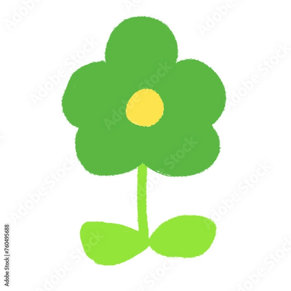Fototapeta 子どもがクレヨンで描いたような手書き風の可愛い緑の花（ベクター版）