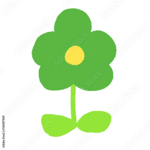 Obraz 子どもがクレヨンで描いたような手書き風の可愛い緑の花