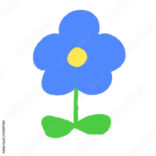 Fototapeta 子どもがクレヨンで描いたような手書き風の可愛い青い花