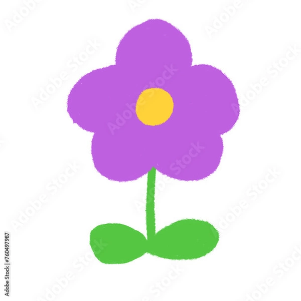 Obraz 子どもがクレヨンで描いたような手書き風の可愛い紫の花