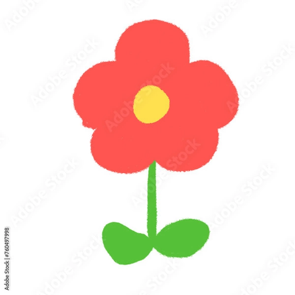 Obraz 子どもがクレヨンで描いたような手書き風の可愛い赤い花