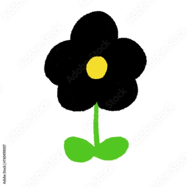 Obraz 子どもがクレヨンで描いたような手書き風の可愛い黒い花