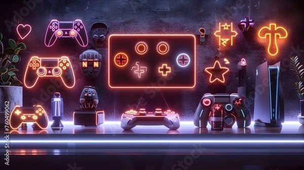 Fototapeta Game Controller Icons in a Modern Living Room