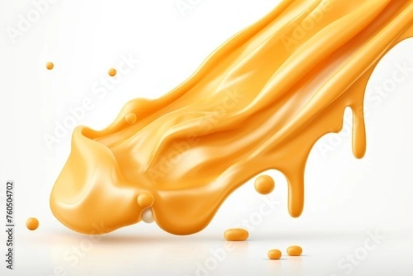 Fototapeta Cheddar cheese sauce splashing in the air, culinary concept for cheese lovers on white background