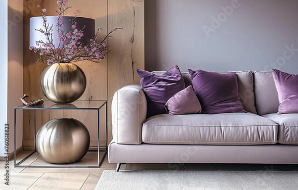 Obraz Close up Lamp  and Sofa. Modern Interior background