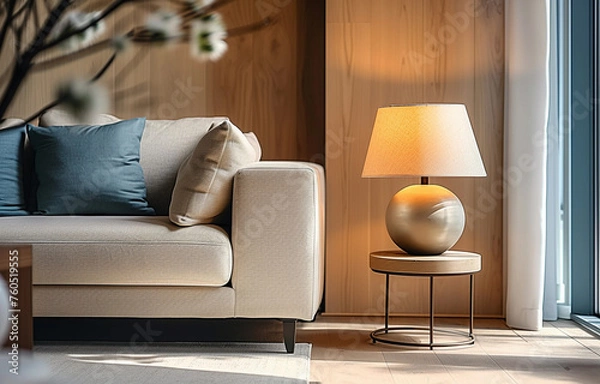 Obraz Close up Lamp  and Sofa. Modern Interior background
