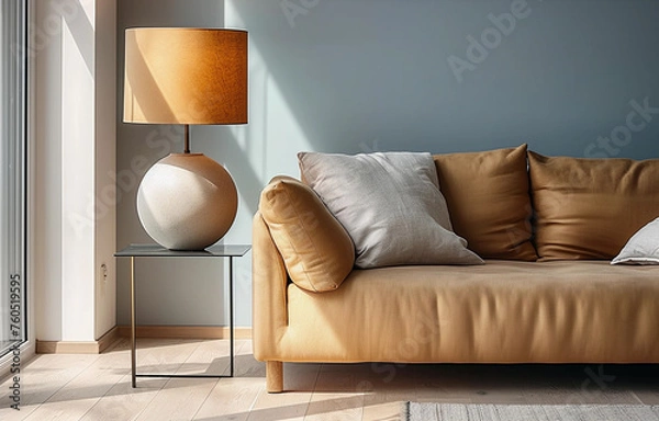 Obraz Close up Lamp  and Sofa. Modern Interior background