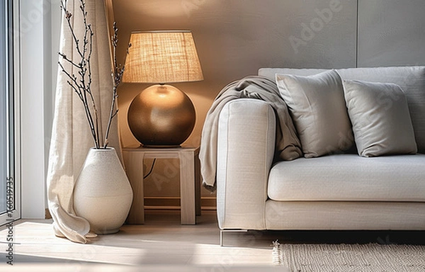 Obraz Close up Lamp  and Sofa. Modern Interior background