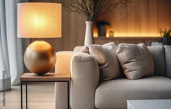 Obraz Close up Lamp  and Sofa. Modern Interior background