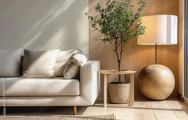 Obraz Close up Lamp  and Sofa. Modern Interior background