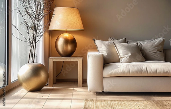 Obraz Close up Lamp  and Sofa. Modern Interior background