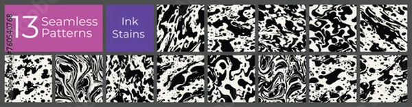 Obraz Geometric pattern set. Abstract liquid ink stain cover. Modern creative blot stain background.