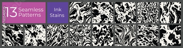 Obraz Geometric pattern set. Abstract liquid ink stain cover. Modern creative blot stain background.