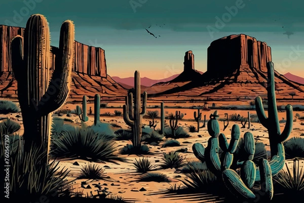 Obraz A desert gate landscape cartoon in the wild west