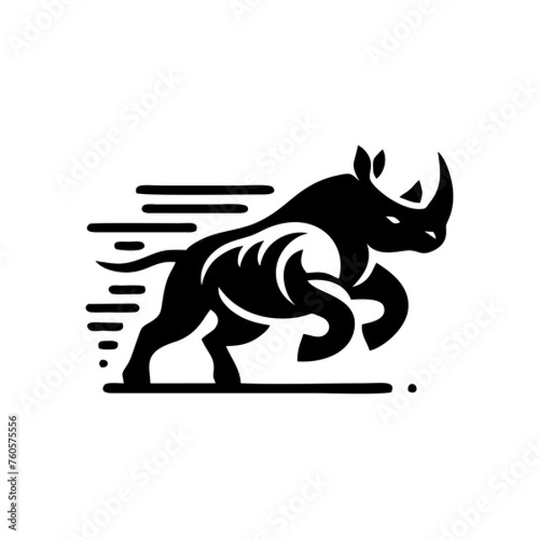 Fototapeta Rhino vector logo stock. Vector illustration of a silhouette of a rhino standing on isolated white background