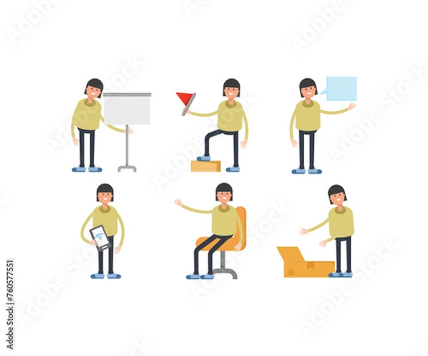 Fototapeta girl student in various poses characters vector illustration