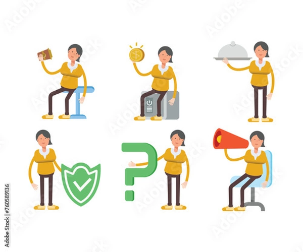 Fototapeta woman characters in different poses vector set
