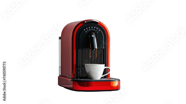 Fototapeta Single-serve coffee machine, red , Isolated on a transparent background.