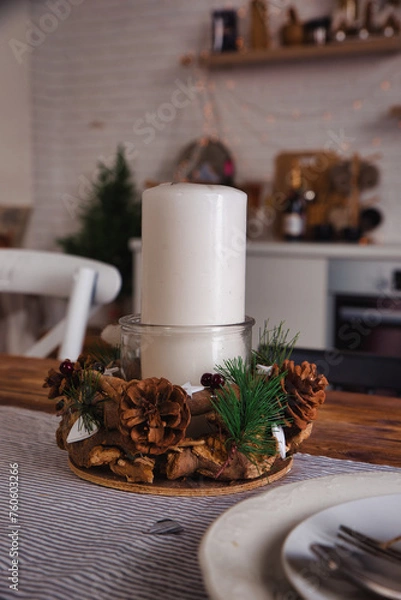 Obraz christmas table setting with candle