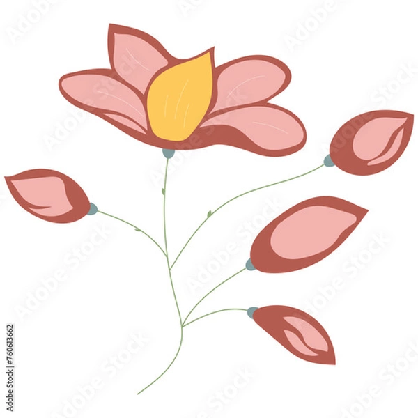 Fototapeta Decorative flower. Floral plant element for beautiful design. Simple form. Vector drawing.