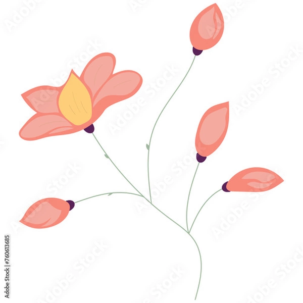 Fototapeta Decorative flower. Floral plant element for beautiful design. Simple form. Vector drawing.