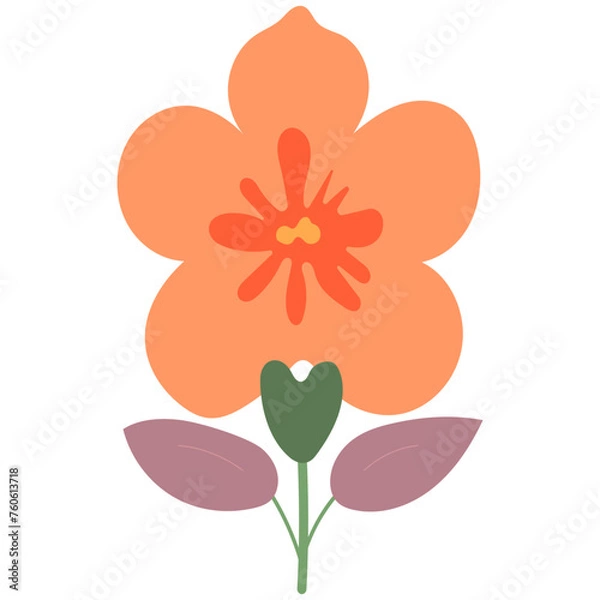 Fototapeta Decorative flower. Floral plant element for beautiful design. Simple form. Vector drawing.