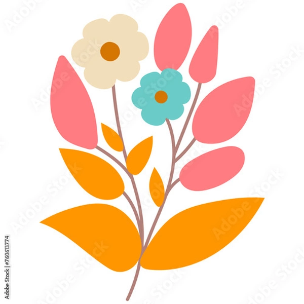 Fototapeta Decorative flower. Floral plant element for beautiful design. Simple form. Vector drawing.