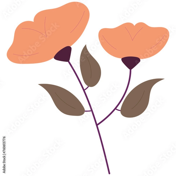 Fototapeta Decorative flower. Floral plant element for beautiful design. Simple form. Vector drawing.