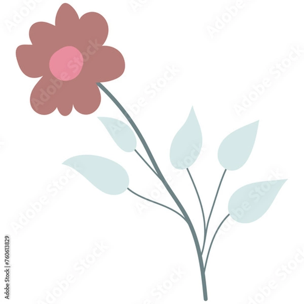 Fototapeta Decorative flower. Floral plant element for beautiful design. Simple form. Vector drawing.