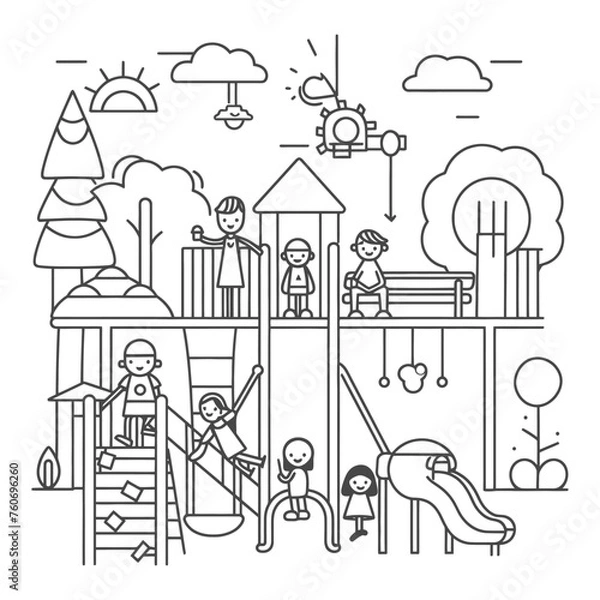 Obraz Outline illustration Celebration of International Childrens Day Children Playing on the Playground
