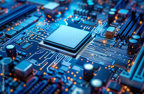 Obraz High-tech chip on complex printed-circuit board