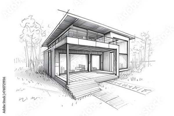 Obraz Hand-drawn sketch of a modern house