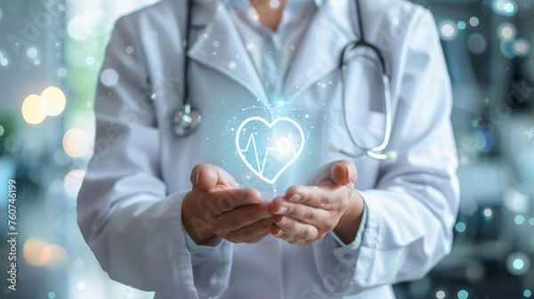 Obraz Photograph of a doctor in her medical office with the power to care for and improve people.