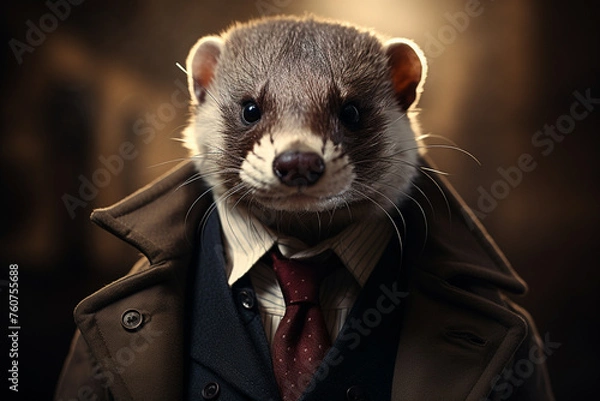 Obraz Portrait of a ferret in a suit and tie. Close-up.