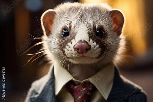 Obraz Portrait of a ferret in a suit and tie. Close-up.