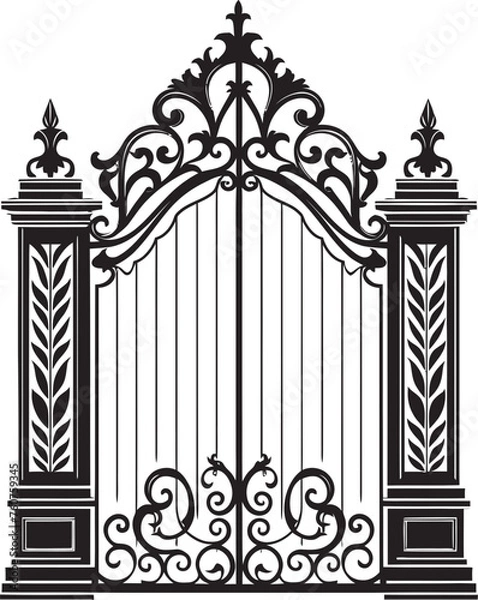 Fototapeta Vintage Gateway Iconic Emblem of Antique Metal Gate Weathered Threshold Vector Logo of Vintage Metal Gate