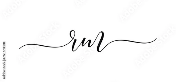 Fototapeta Letter RM Initial Icon Logo Typography. Hand drawn modern vector calligraphy with brush stroke. Simple inscription with swashes wavy line lettering text. Wedding card Initials template