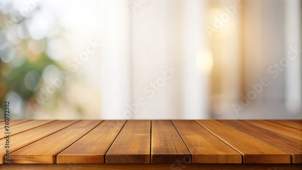 Obraz Wooden table with blurred interior background
