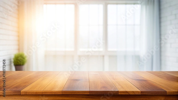 Obraz Wooden table with blurred interior background