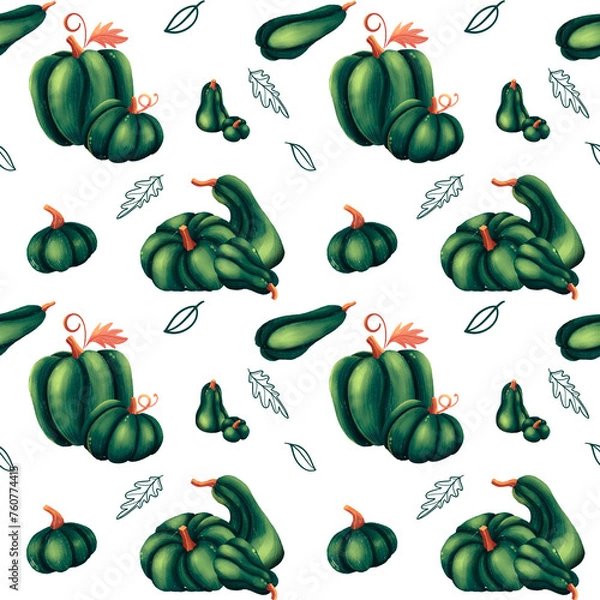 Fototapeta Autumn Pattern Design Hand Drawn in Gouach technic