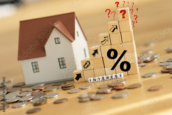 Fototapeta High mortgage rate and interest increase for residential properties