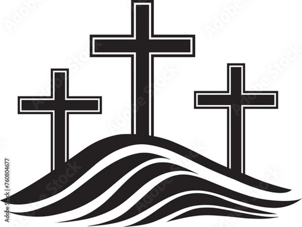 Fototapeta Three Christian Crosses on a Hill Illustration