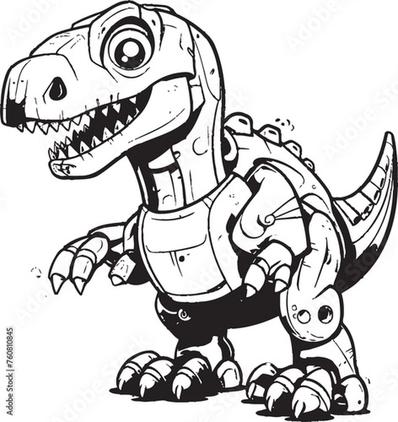 Fototapeta CyberSaur Futuristic Robot Dinosaur Logo Design RoboRex Playful Cartoon Dinosaur Robot Symbol