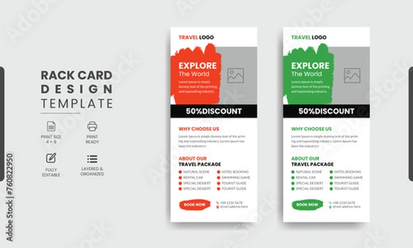 Fototapeta Travel Rack Card or Dl Flyer Template. Double-Sided Tour Poster Leaflet Design Template