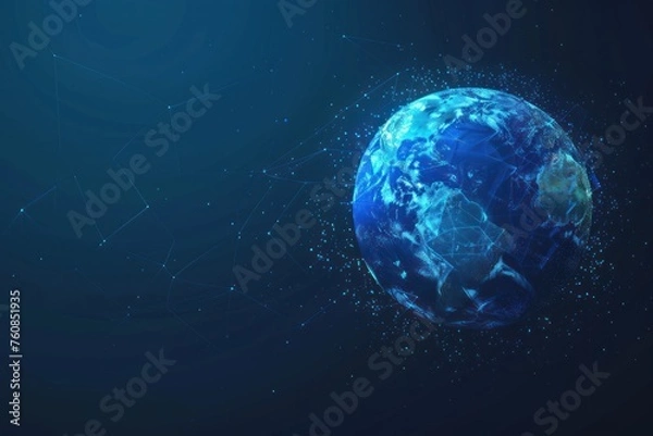 Fototapeta A blue planet with a lot of stars surrounding it. Futuristic abstract symbol blue planet earth