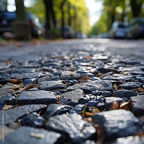 Obraz An asphalt road texture photo, in the style of pigeon-core