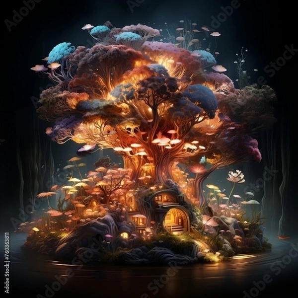 Obraz an open book with a light coming from it, in the style of whimsical fantasy creatures