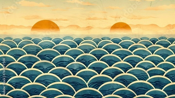 Fototapeta Vibrant retro orange and teal gradient wave pattern background design with a vintage aesthetic